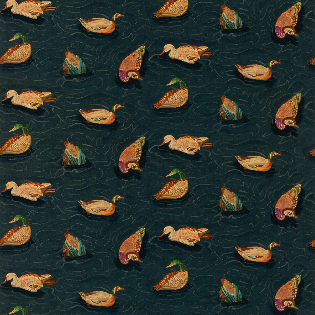 Duck Pond Velvet fabric in indigo color - pattern number FD2024.H10.0 - by Mulberry in the Mulberry Country Walk collection