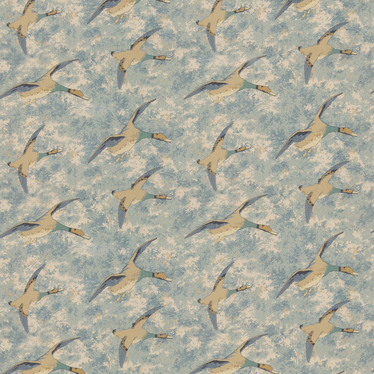Forest Ducks fabric in blue color - pattern number FD2026.H101.0 - by Mulberry in the Mulberry Country Walk collection