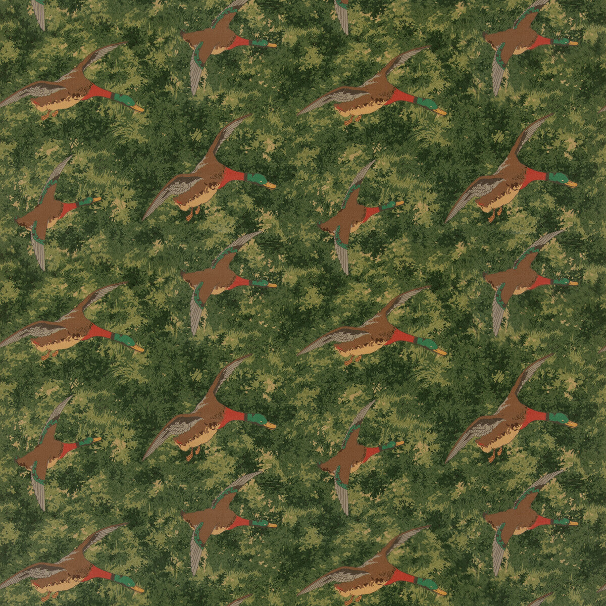 Forest Ducks Velvet fabric in emerald color - pattern number FD2027.S16.0 - by Mulberry in the Mulberry Country Walk collection