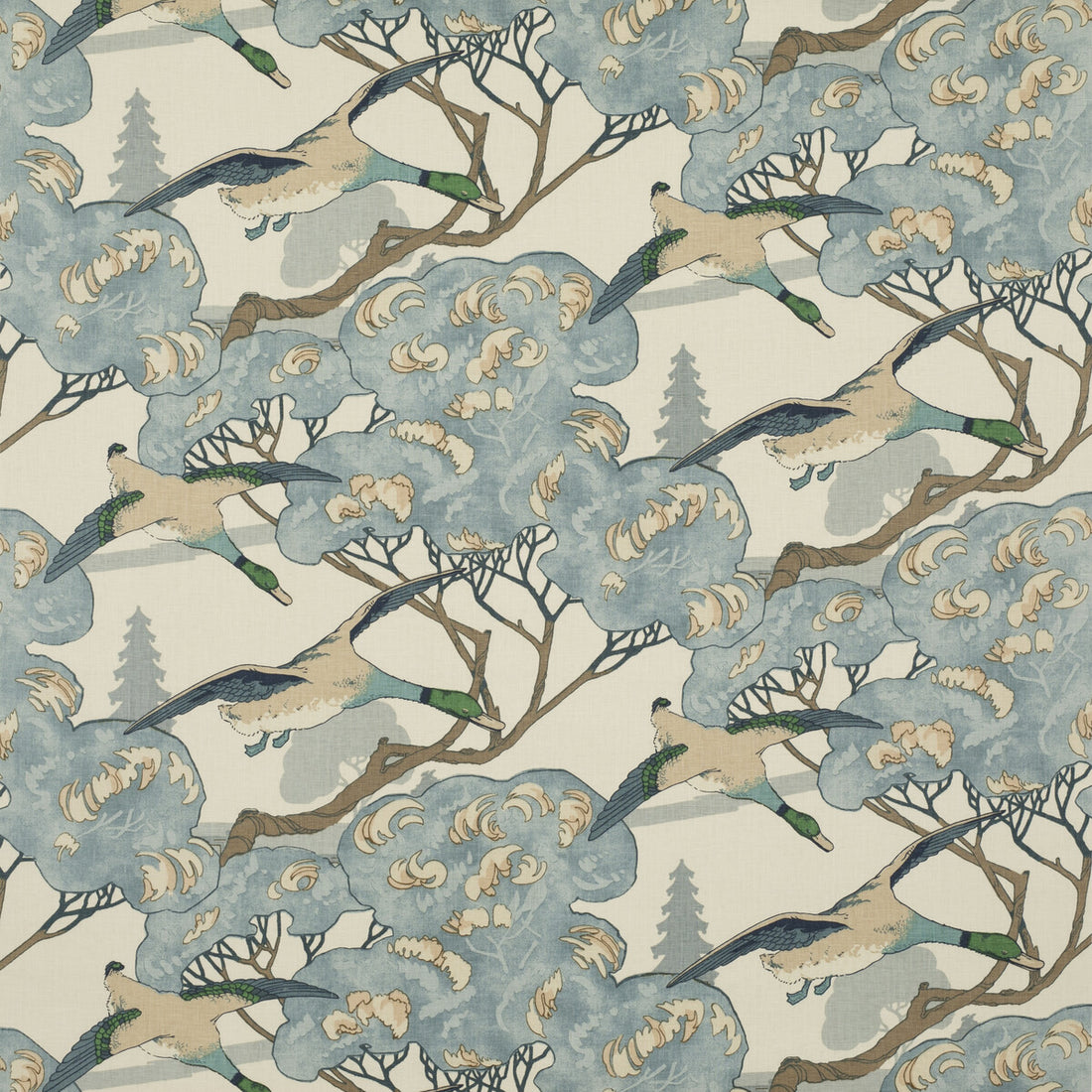 Flying Ducks fabric in blue color - pattern FD205.H101.0 - by Mulberry in the Icons Fabrics collection