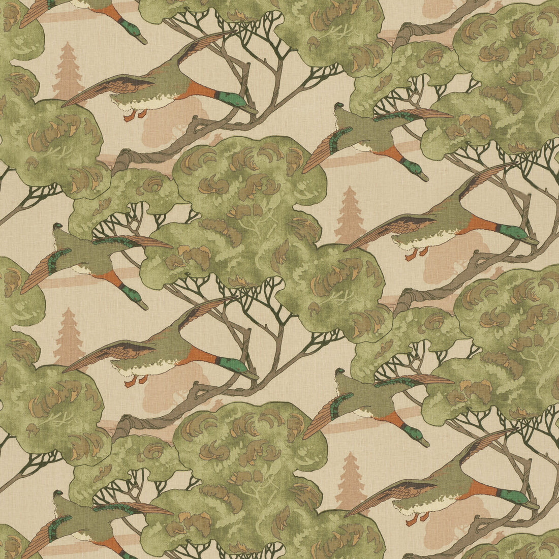 Flying Ducks fabric in plaster color - pattern FD205.H150.0 - by Mulberry in the Icons Fabrics collection