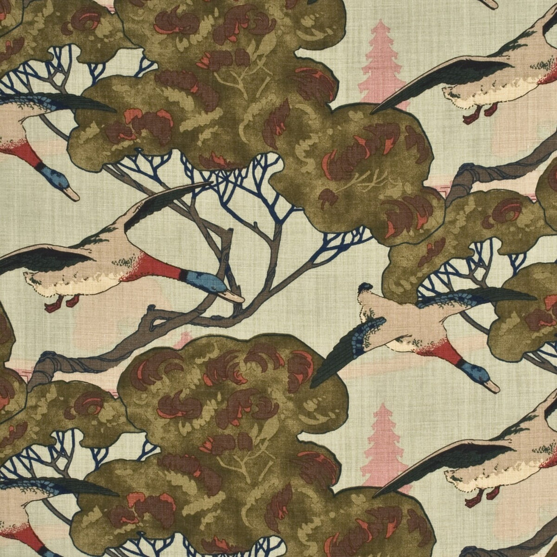 Flying Ducks fabric in sky color - pattern FD205.H22.0 - by Mulberry in the Mulberry Best Of collection