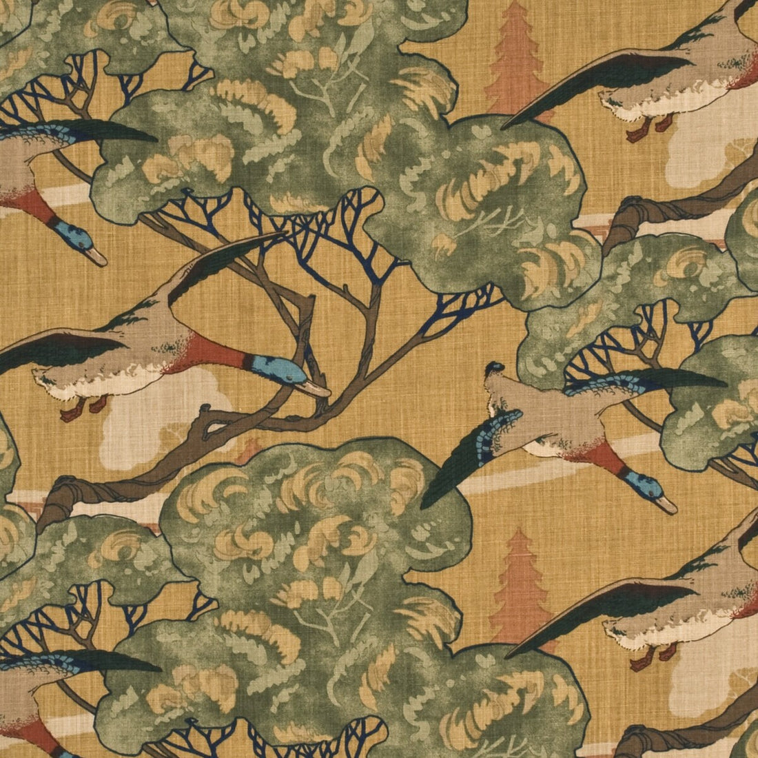Flying Ducks fabric in sand color - pattern FD205.N102.0 - by Mulberry in the Mulberry Best Of collection