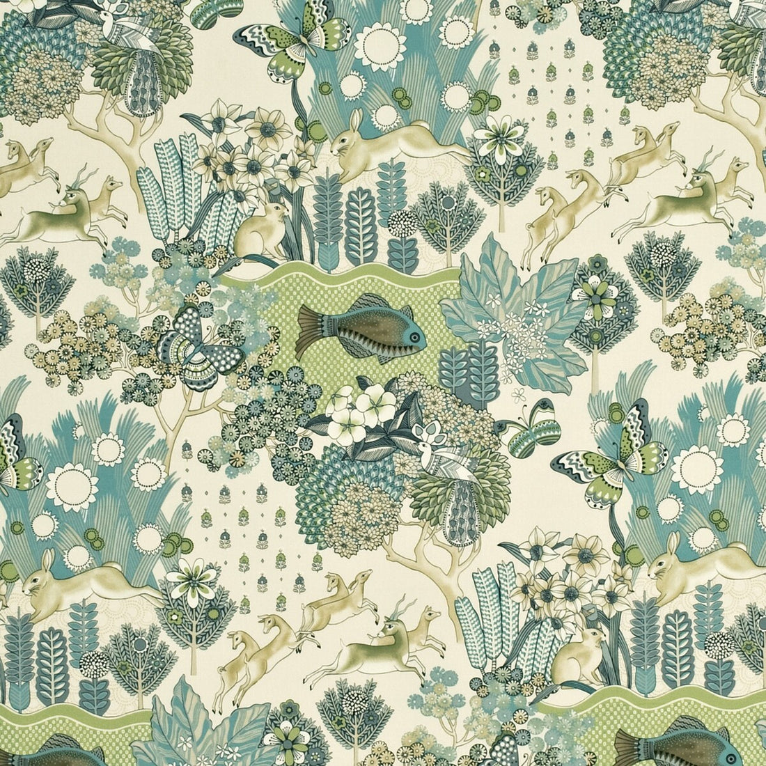 Glendale fabric in teal/leaf color - pattern FD259.R38.0 - by Mulberry in the Country Weekend collection