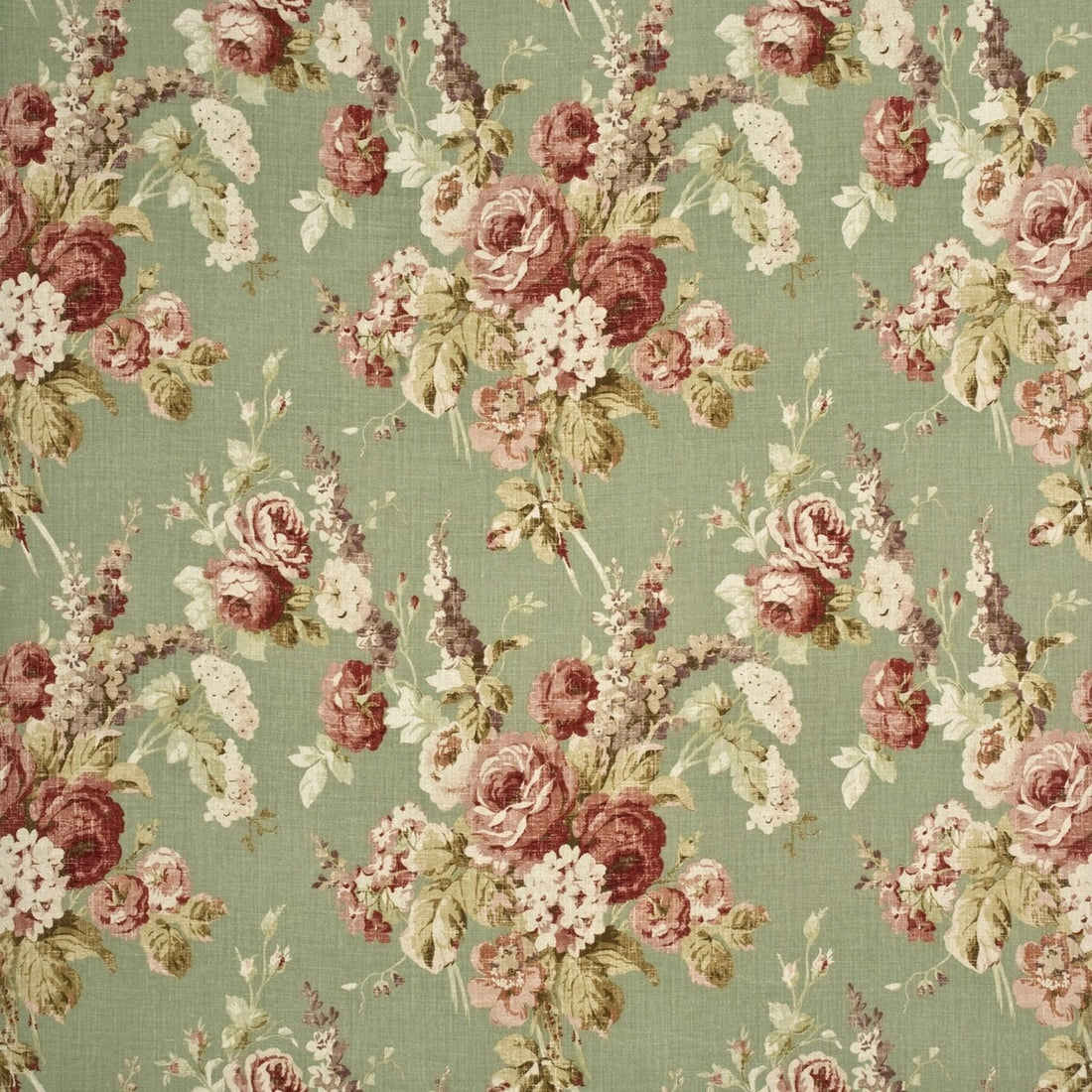 Vintage Floral fabric in coral/sage color - pattern FD264.S38.0 - by Mulberry in the Country Weekend collection