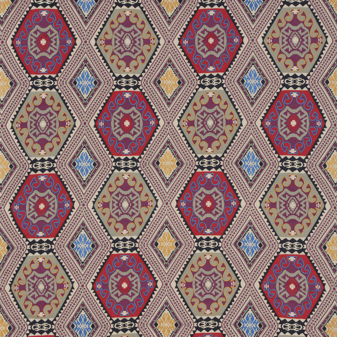 Magic Carpet fabric in plum color - pattern FD283.H113.0 - by Mulberry in the Bohemian Travels collection