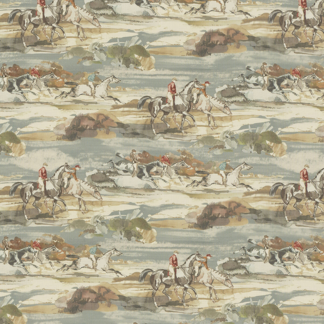 Morning Gallop Linen fabric in blue/sand color - pattern FD294.H57.0 - by Mulberry in the Icons Fabrics collection