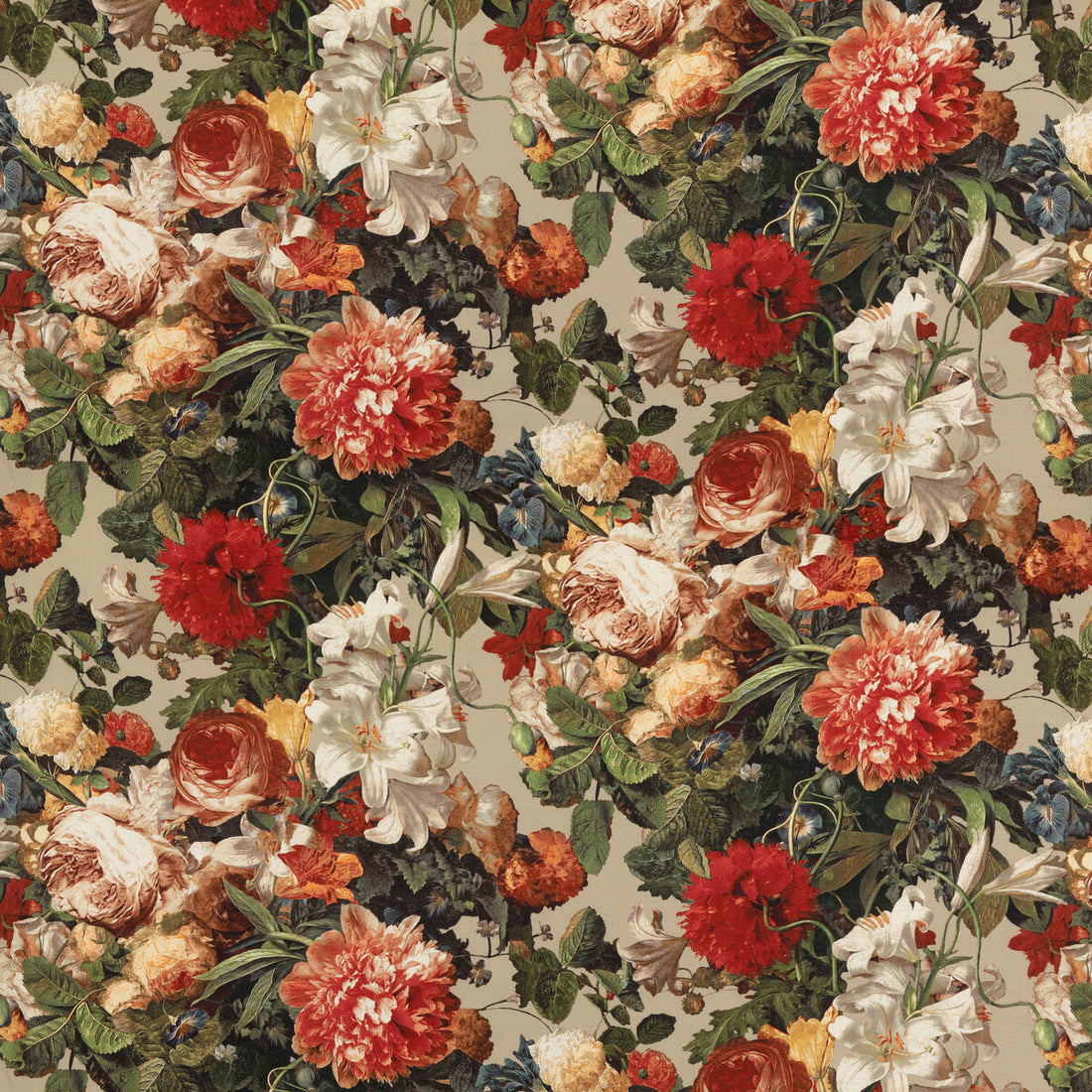 Floral Pompadour fabric in spice color - pattern FD301.T30.0 - by Mulberry in the Modern Country I collection