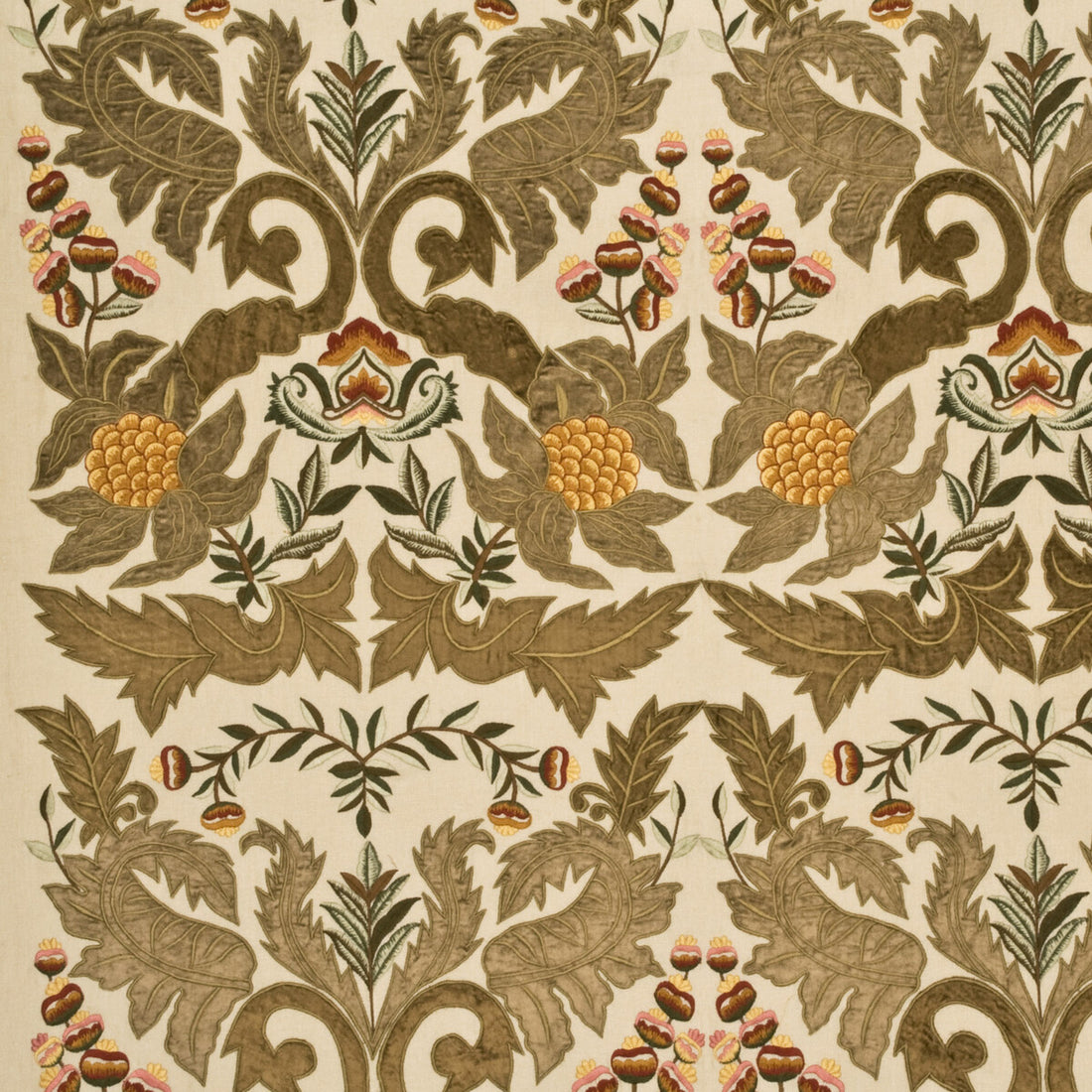 Constantine Linen fabric in sage/gold color - pattern FD689.S118.0 - by Mulberry in the Grandiflora II collection