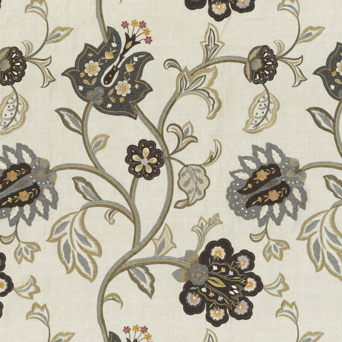 Floral Fantasy fabric in woodsmoke color - pattern FD763.A15.0 - by Mulberry in the Festival collection