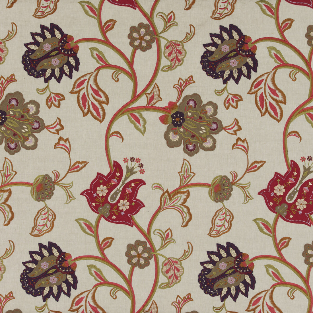 Floral Fantasy fabric in red/plum color - pattern FD763.V54.0 - by Mulberry in the Festival collection