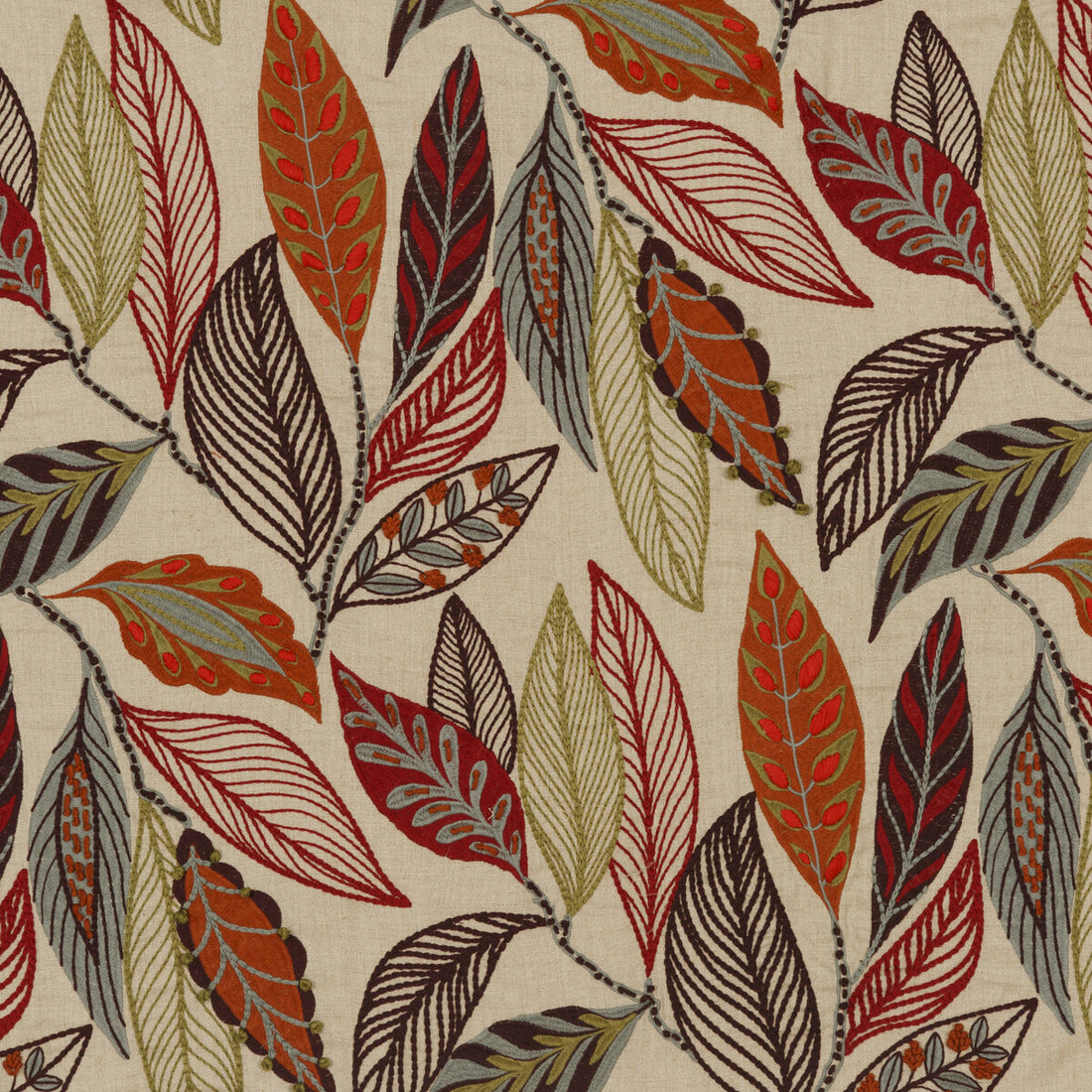 Forest Leaves fabric in red/plum color - pattern FD766.V54.0 - by Mulberry in the Festival collection