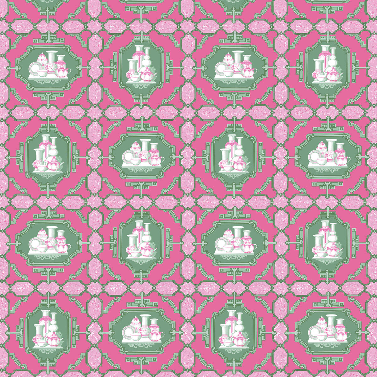 Porcelanas fabric in rosa/verde color - pattern GDT5544.001.0 - by Gaston y Daniela in the Gaston Libreria collection