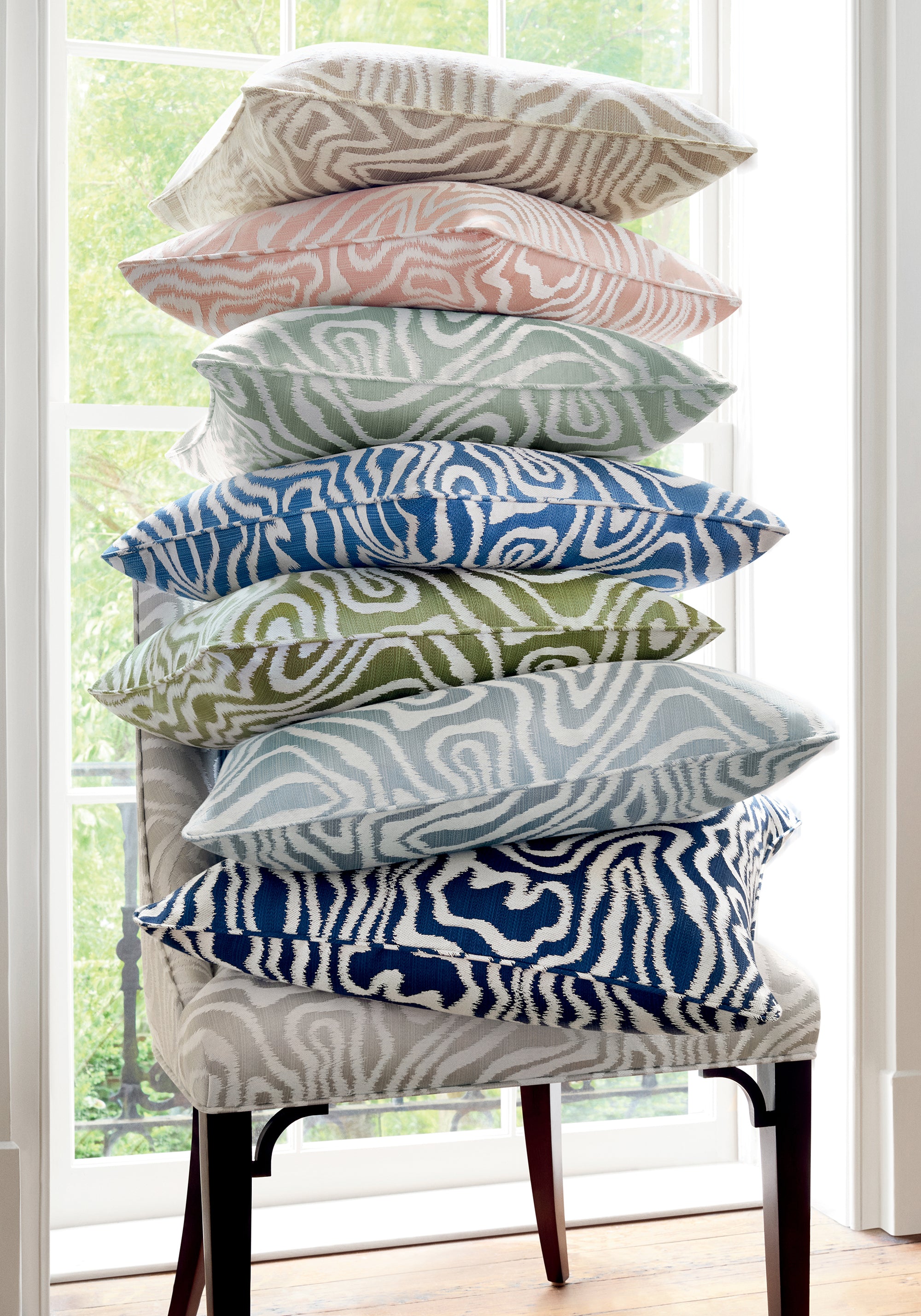Pillow in Alessandro fabric in blue - pattern number W713606 - by Thibaut fabrics