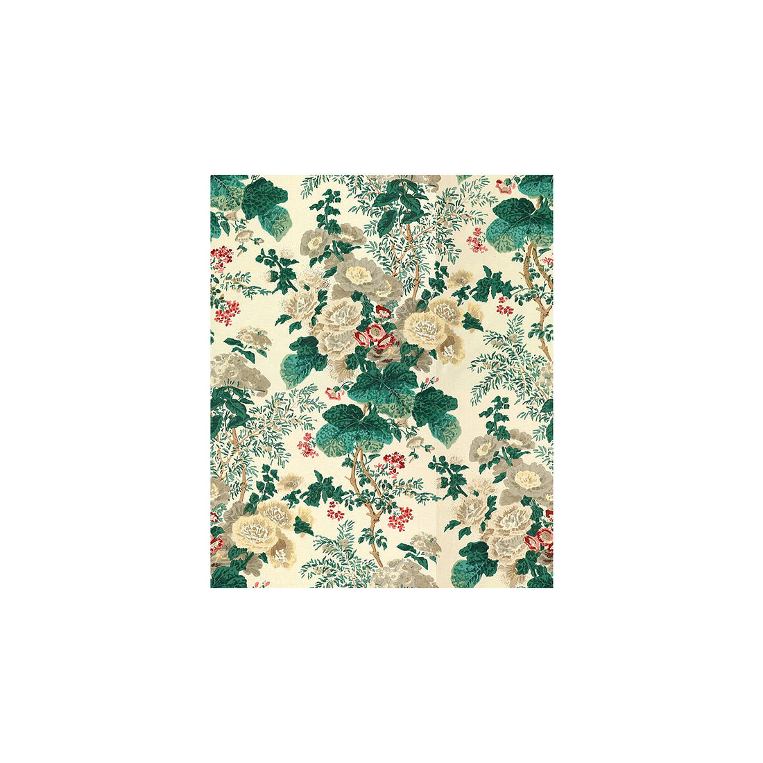Hollyhock Hdb fabric in white/brown color - pattern HOLLYHOCK HAND.WHT-BRO.0 - by Lee Jofa