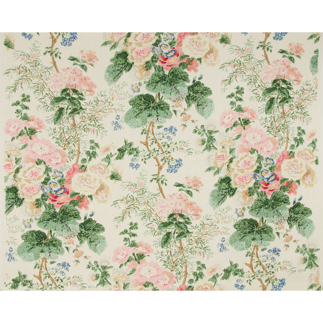 Hollyhock Hdb fabric in white/coral color - pattern HOLLYHOCK HAND.WHT-COR.0 - by Lee Jofa