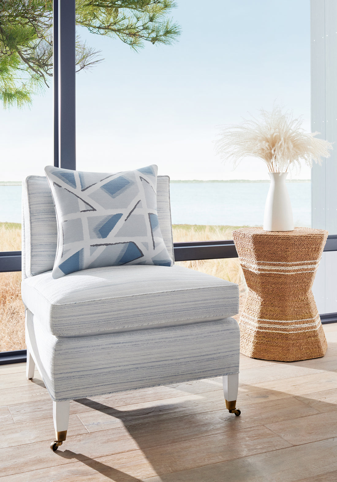 Chair featuring Allay fabric in heron color - pattern number W8837 - by Thibaut in the Haven collection