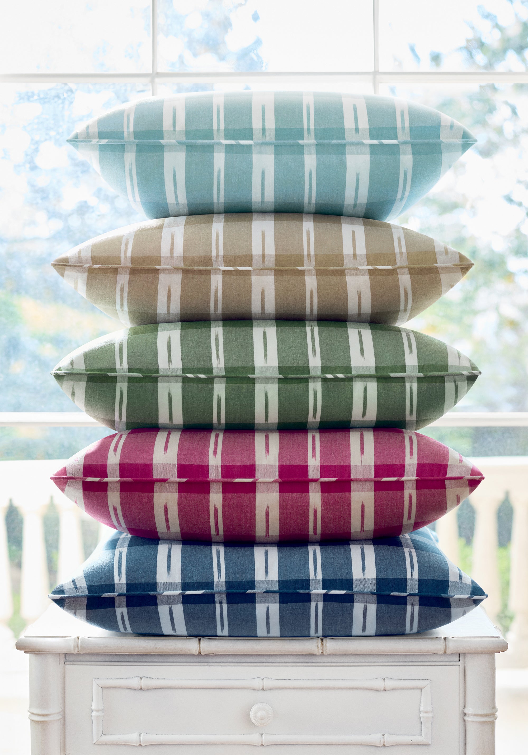 Pillow featuring Ellastone Check fabric in navy color - pattern number W736439 - by Thibaut in the Indienne collection