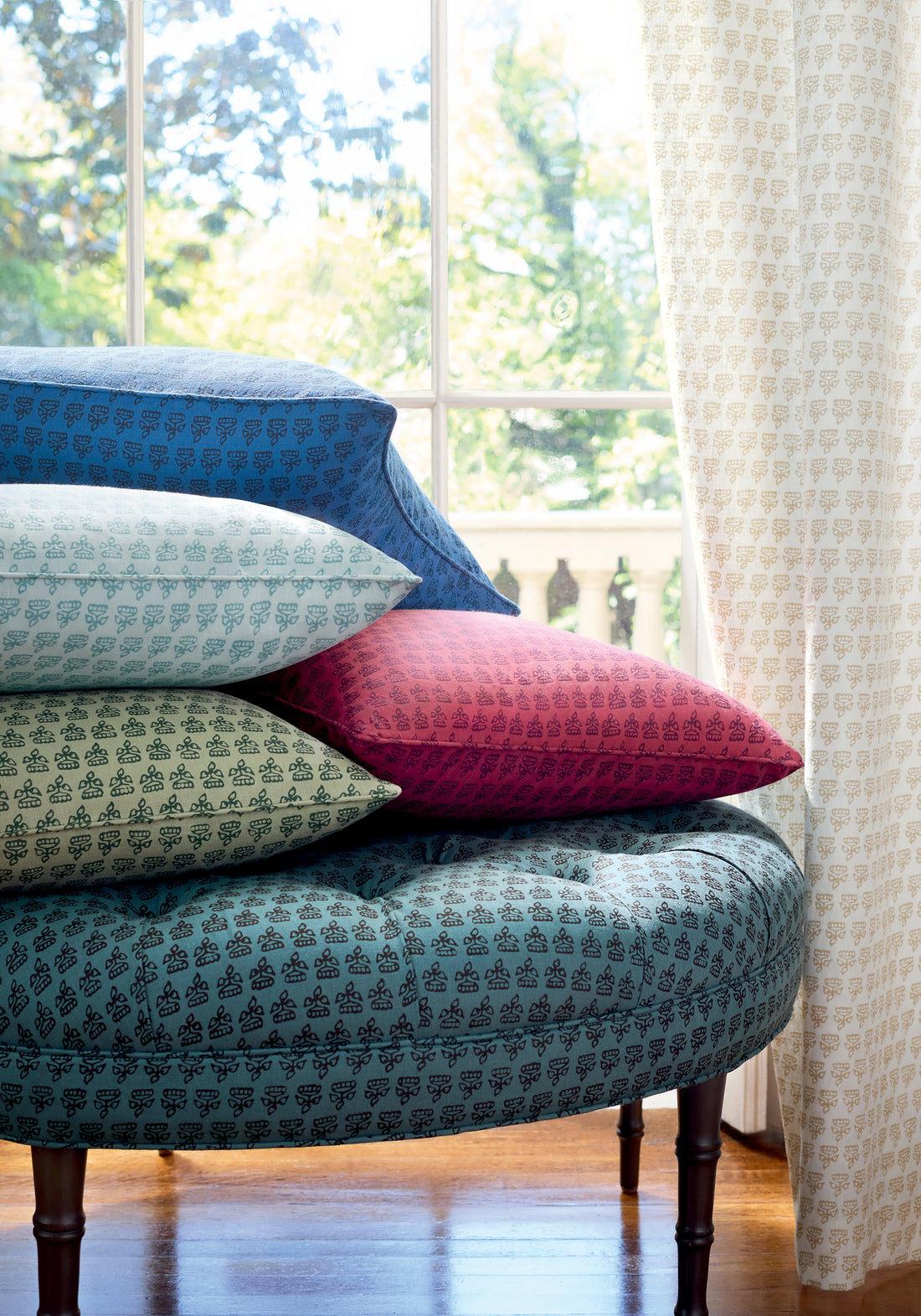 Pillow featuring Mimi fabric in green color - pattern number F936449 - by Thibaut in the Indienne collection