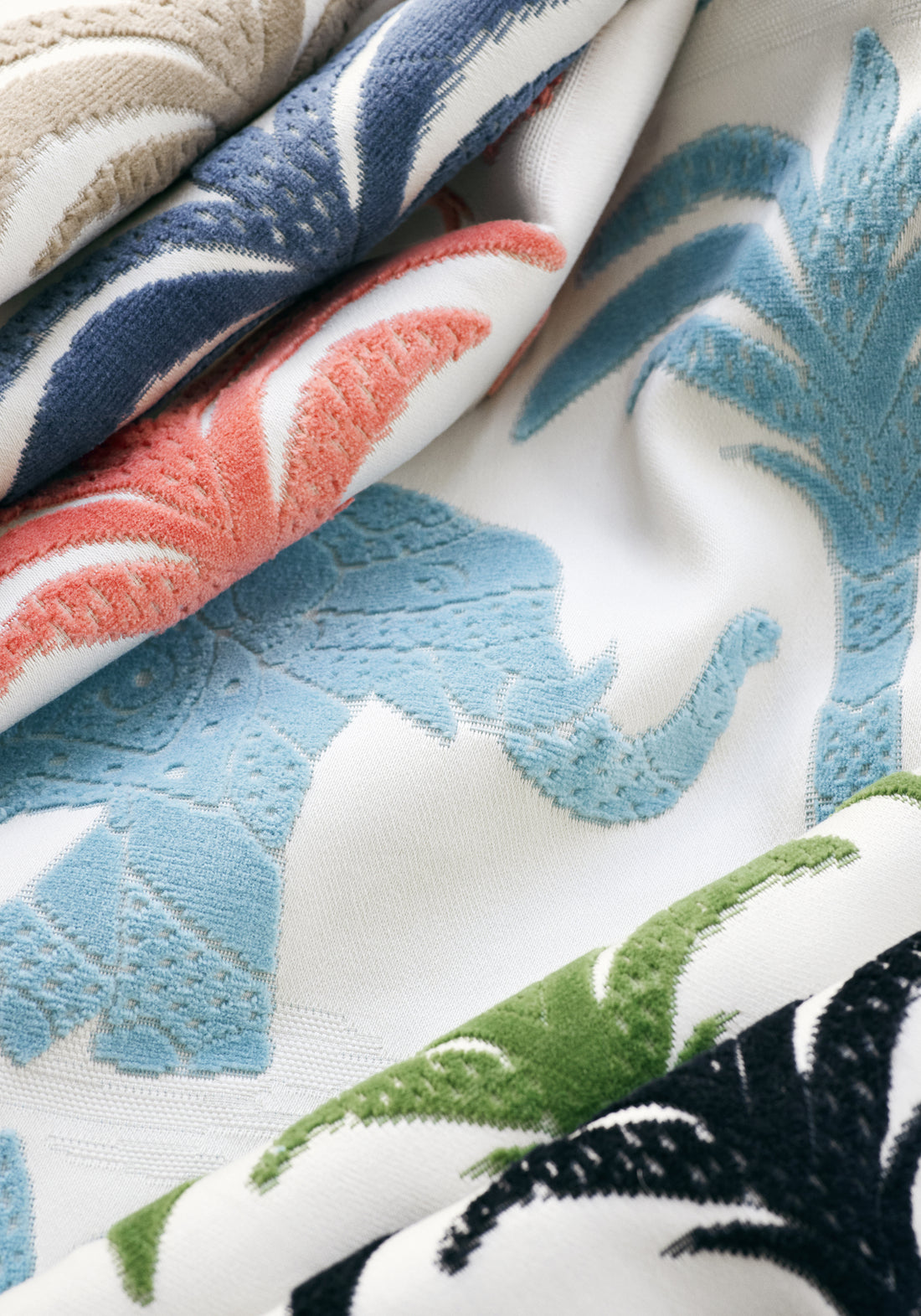 Detail closeup of Elephant Velvet fabric in french blue color - pattern number W716204 - by Thibaut fabrics