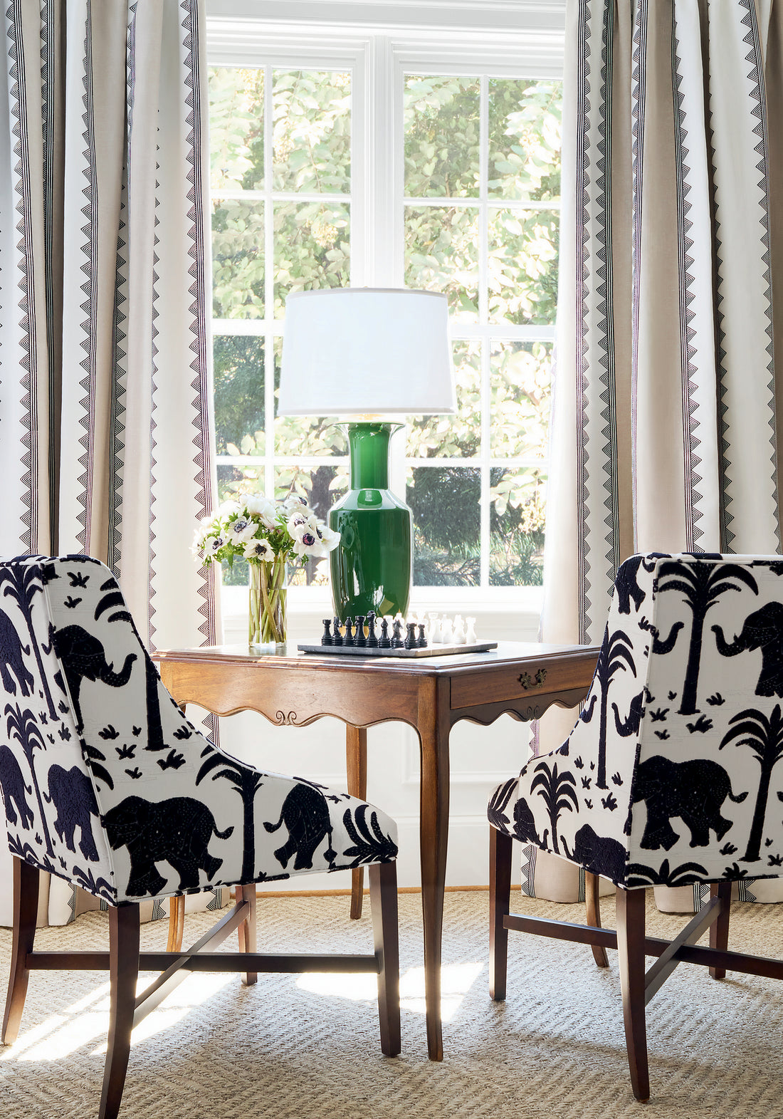 Hayden Dining Chairs in Elephant Velvet woven fabric in Black - pattern number W716202 - by Thibaut in the Kismet collection