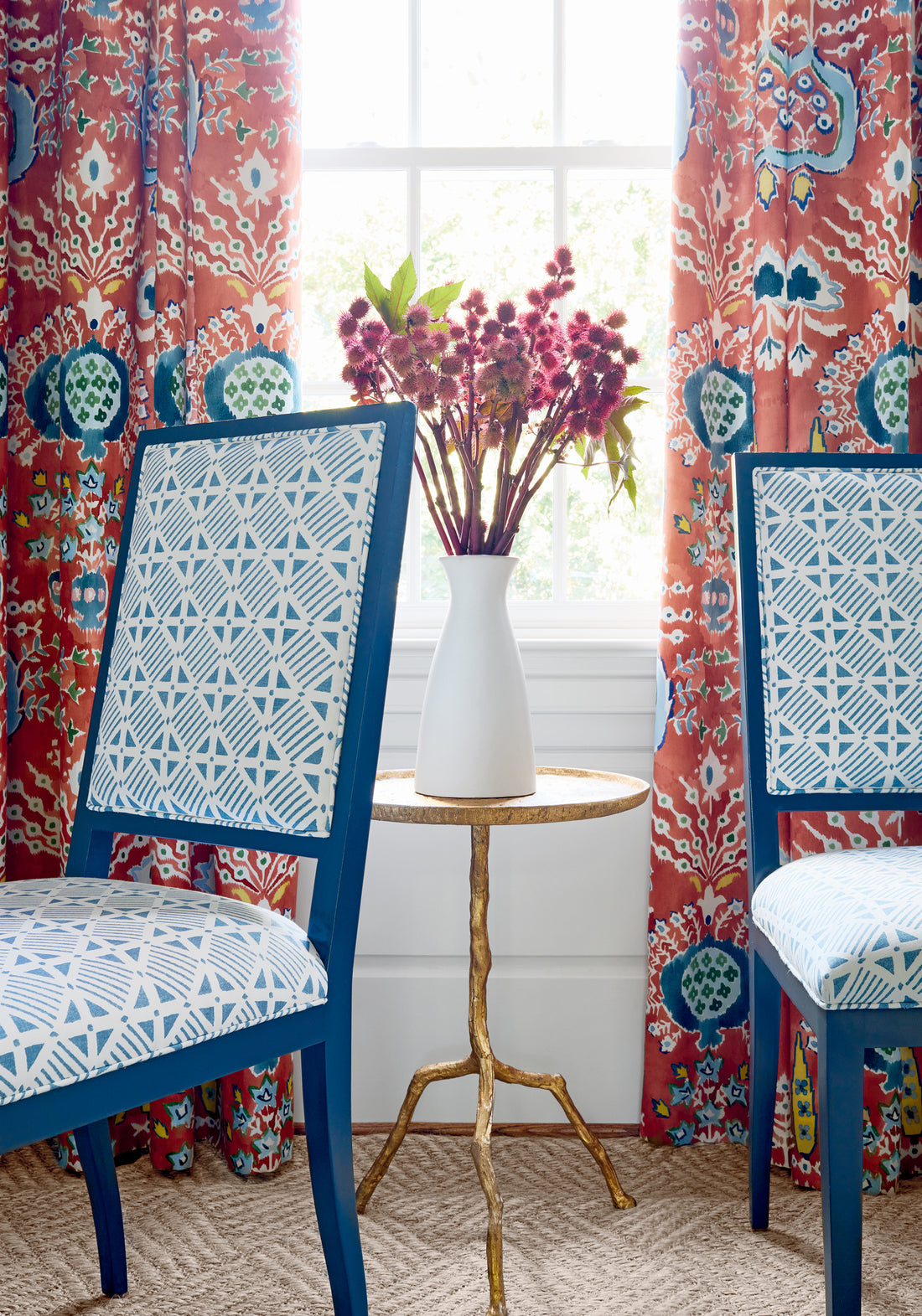 Lauderdale Dining Chairs in Thibaut Plaza printed fabric in French Blue pattern number pattern number F916219
