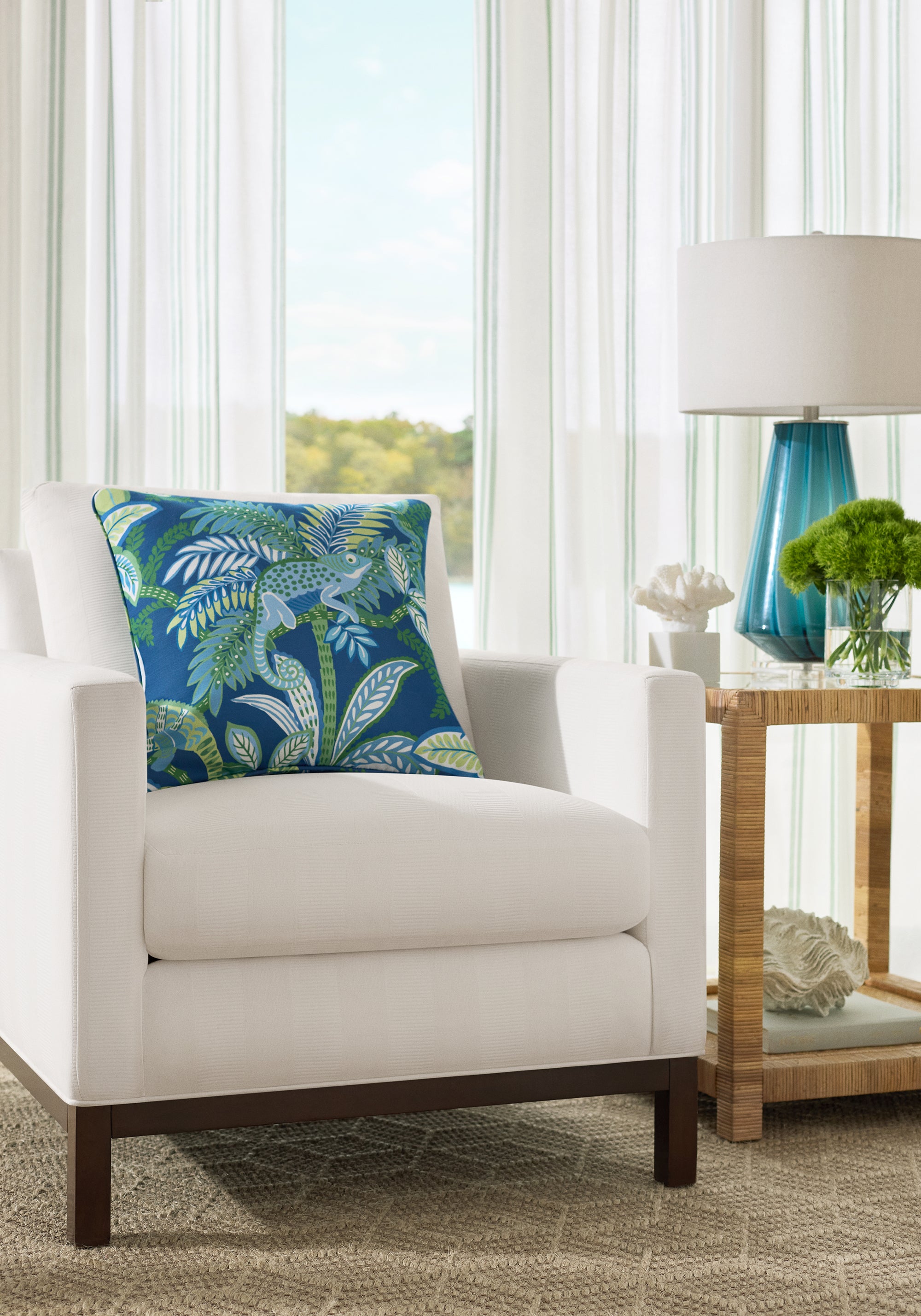 Frampton Chair in Melina Matelasse fabric in Snow White by Thibaut fabrics