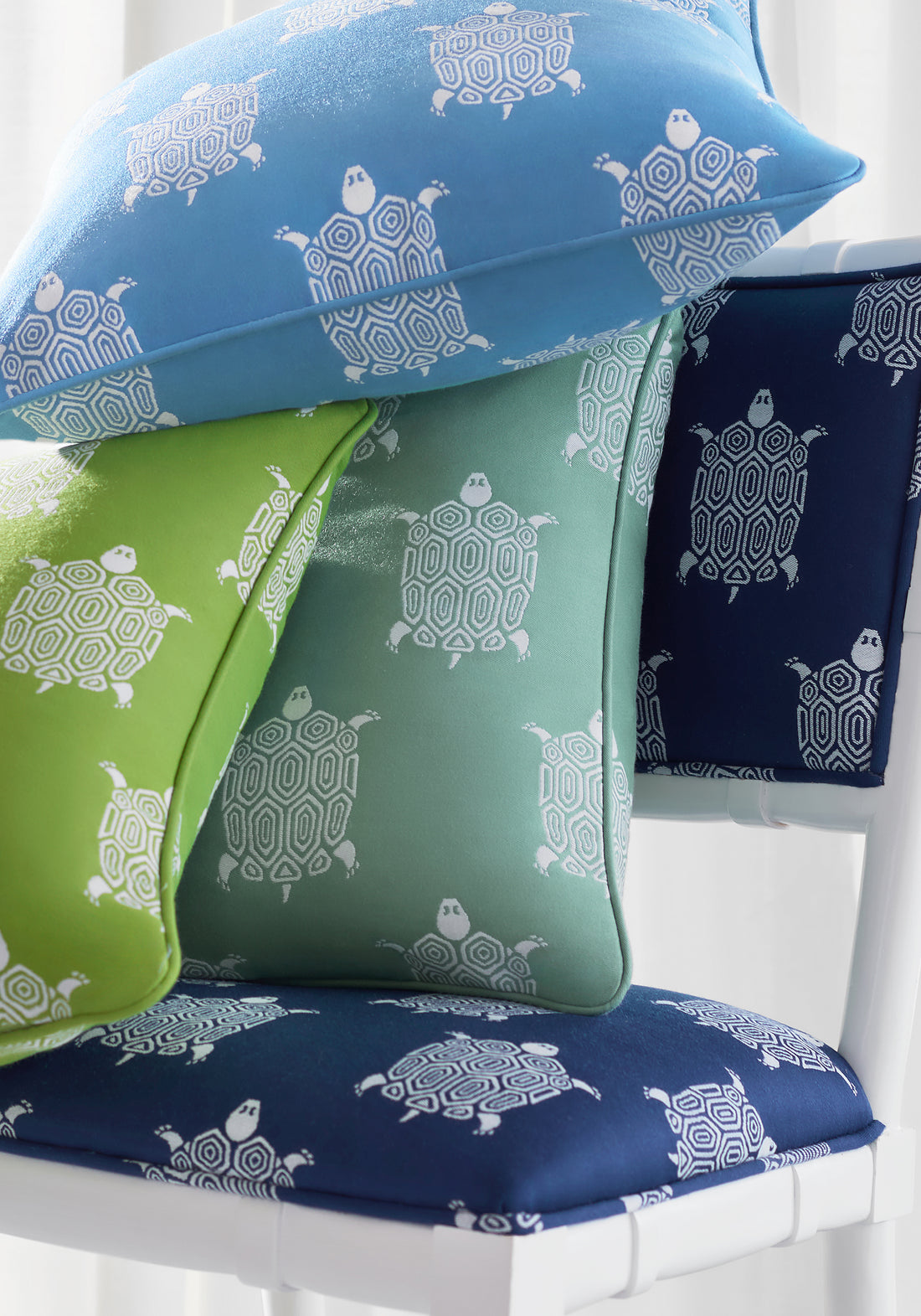 Pillow in Turtle Bay fabric in kiwi color - pattern number W81624 - by Thibaut in the Locale collection