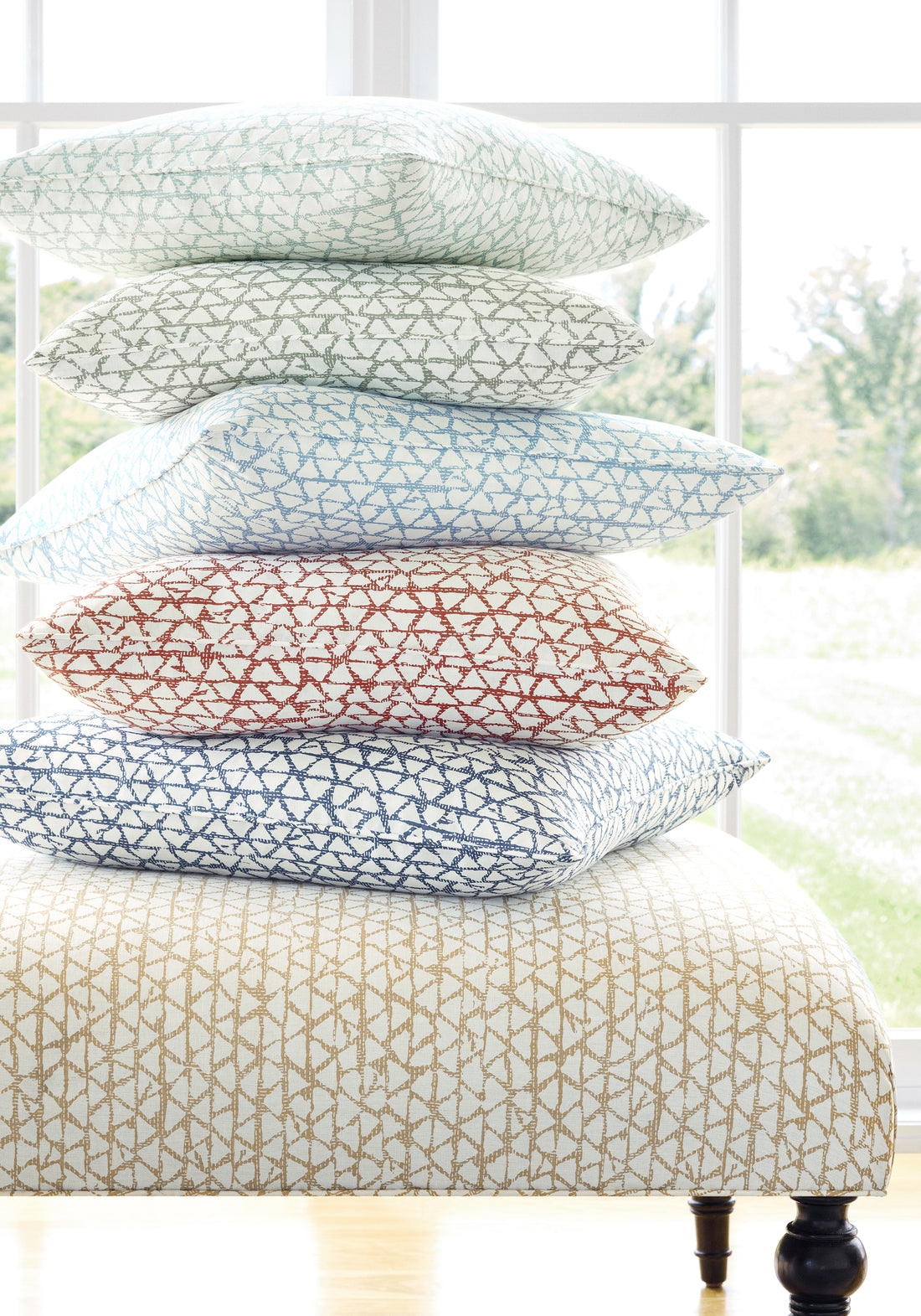 Pillows featuring Maluku fabric in light blue color - pattern number F981327 - by Thibaut in the Montecito collection