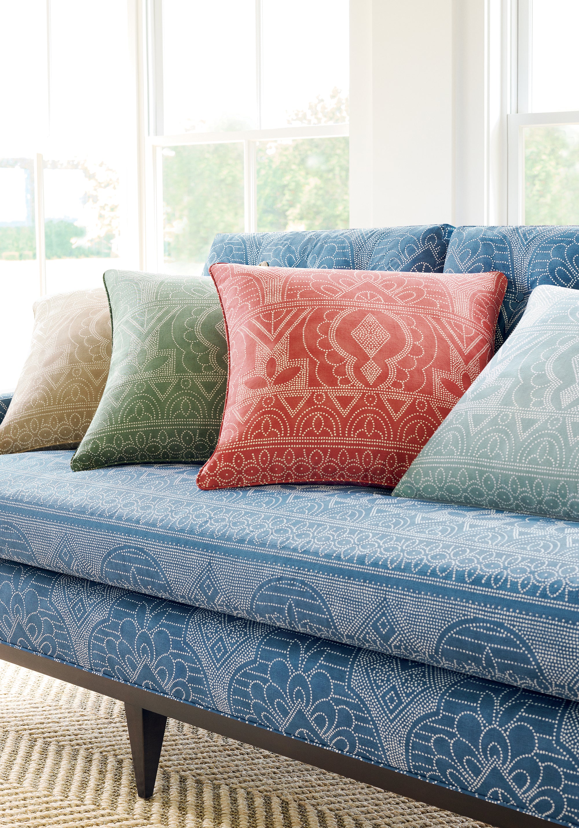 Pillow in medinas fabric in seaglass color - pattern number F981300 - by Thibaut in the Montecito collection