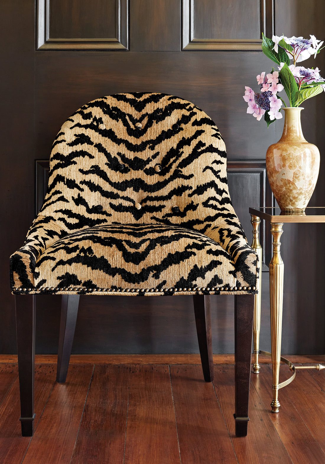 Melrose Chair in Aja woven fabric in black color - pattern number W80450 - by Thibaut in the Woven Resource Vol 10 Menagerie collection