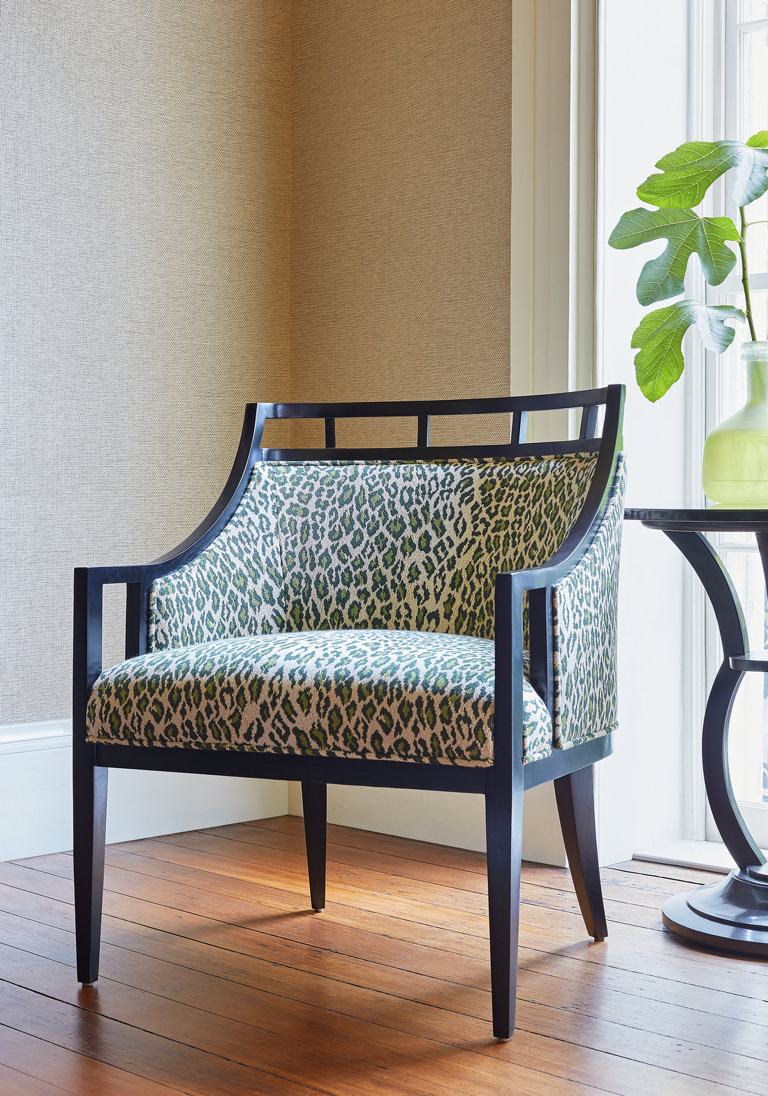 Malibu Chair in Amur woven fabric in emerald green color - pattern number W80433 - by Thibaut in the Woven Resource Vol 10 Menagerie collection