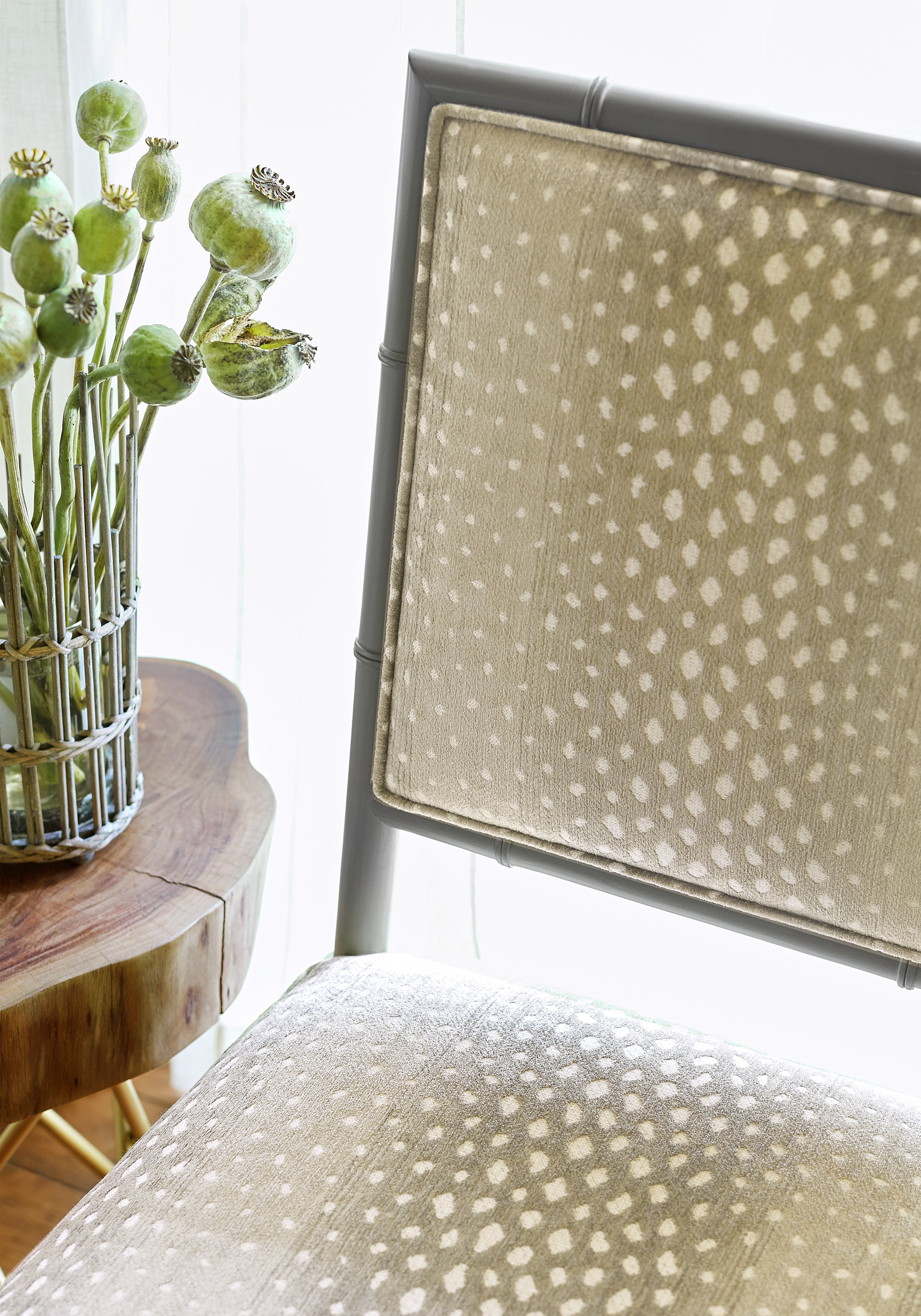 Detailed view of Darien Chair in Gazelle woven fabric in linen color - pattern number W80430 by Thibaut in the Woven Resource Vol 10 Menagerie collection