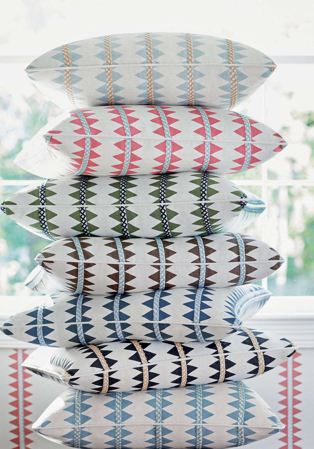 Collection of Reno Stripe Embroidery woven fabric pillows featuring navy color fabric - pattern number W713244 - by Thibaut in the Mesa collection
