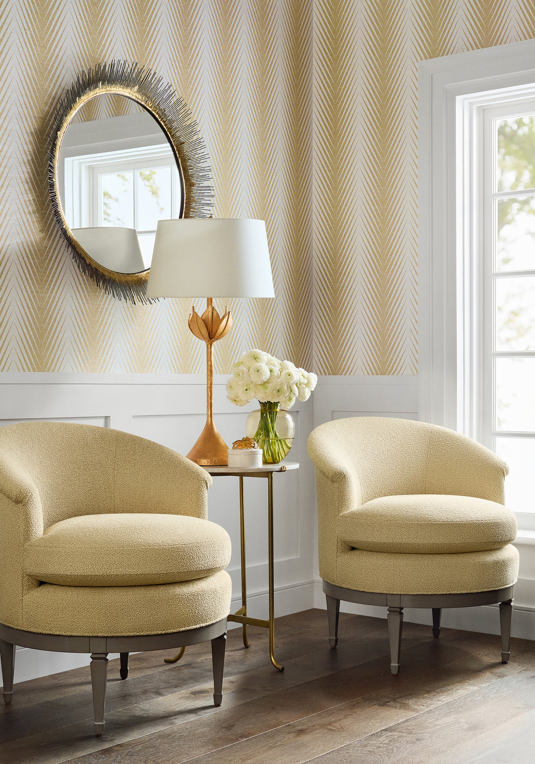 Ashby Chairs in Dolcetto woven fabric in cashmere color - pattern number W8143 - by Thibaut in the Sereno collection