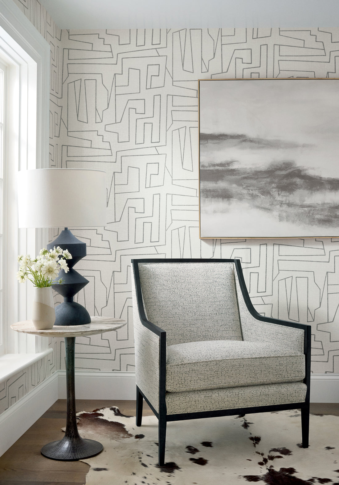 Modern chair in Arno fabric in ebony color - pattern number W80950 - by Thibaut fabrics
