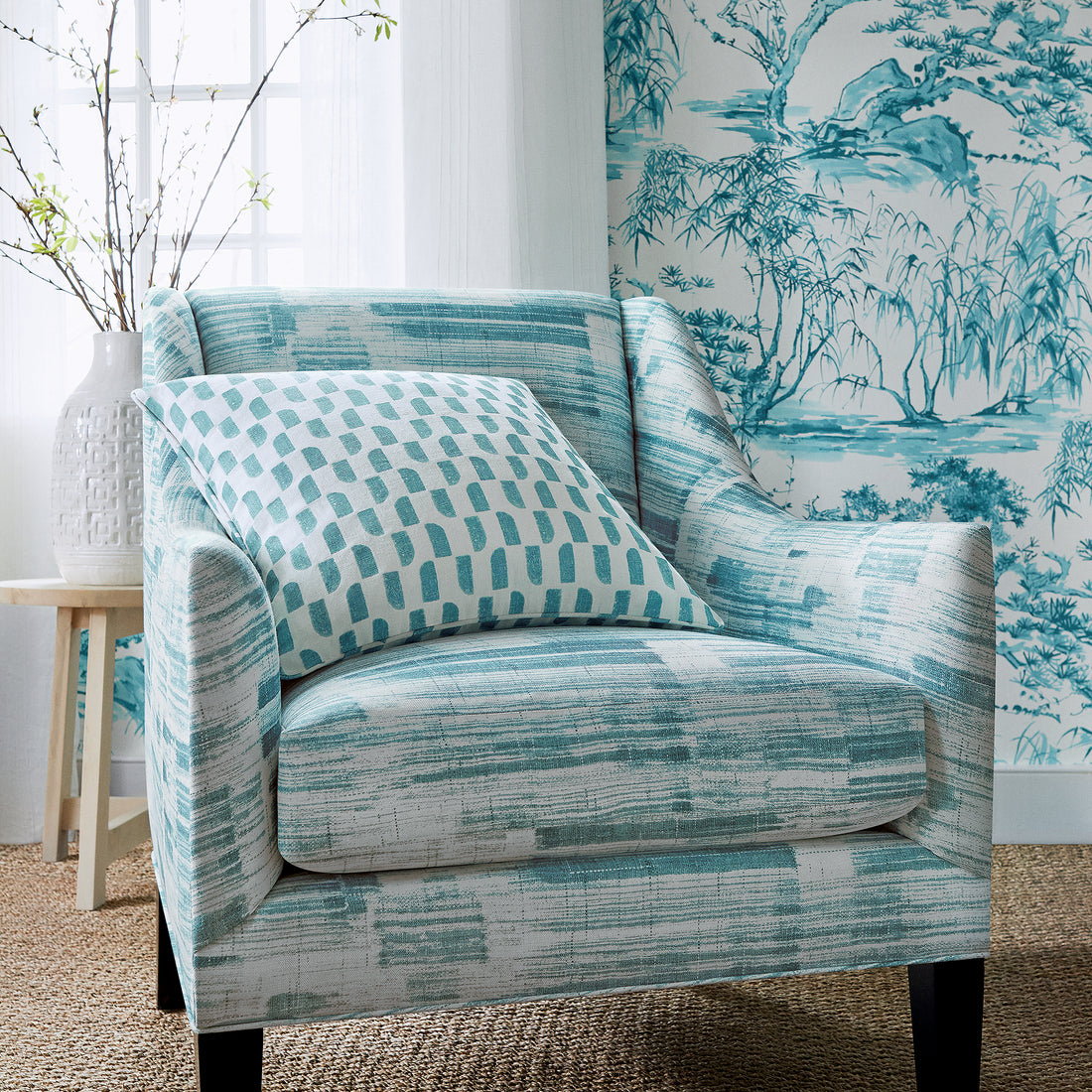 Saybrook Chairs in Shadows printed fabric in Robin&