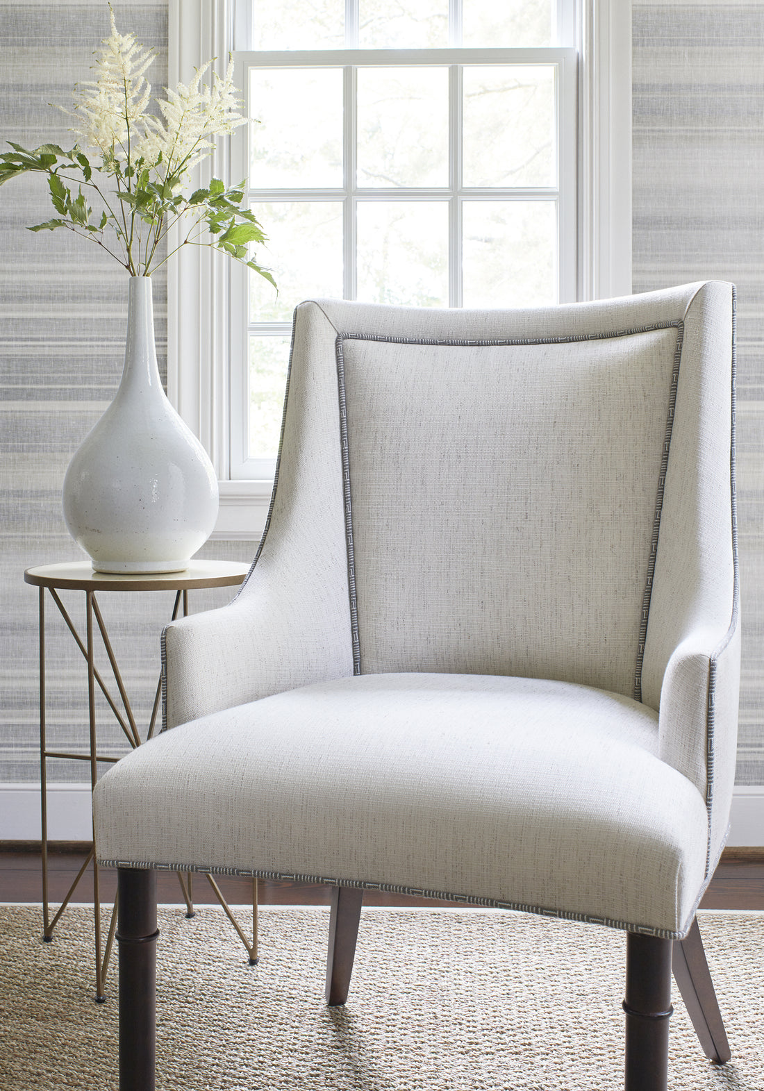 Palisades Dining Chair in Brooks woven fabric in flax color - pattern number W73375 by Thibaut in the Nomad collection