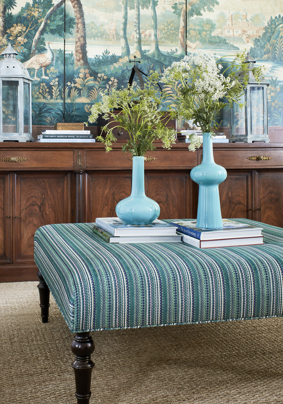 Baxter Bench in Kachina woven fabric in green color - pattern number W73357 by Thibaut in the Nomad collection