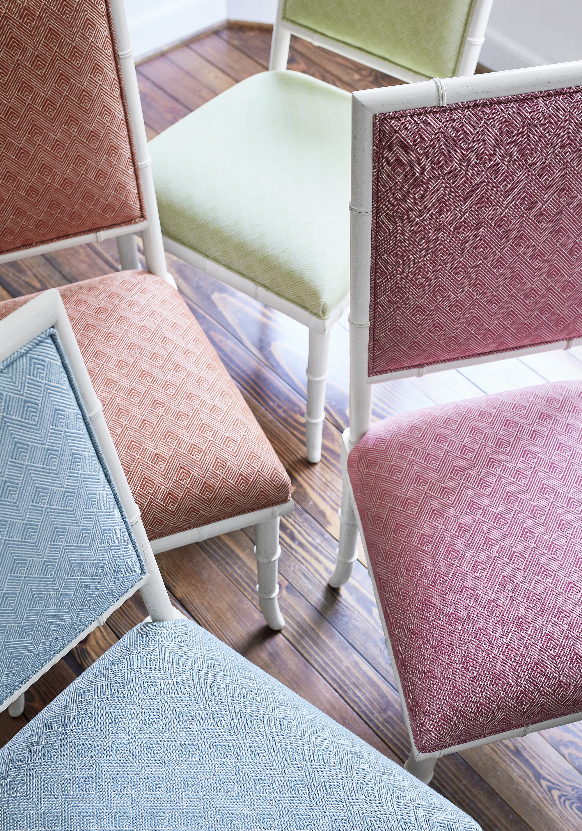 Collection of Darien Dining Chair in Maddox woven fabric featuring aqua color fabric - pattern number W73331 - by Thibaut in the Nomad collection