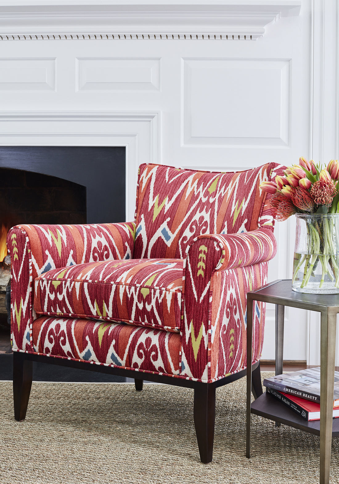 Winston Chair in Nomad woven fabric in red color - pattern number W73369 by Thibaut in the Nomad collection