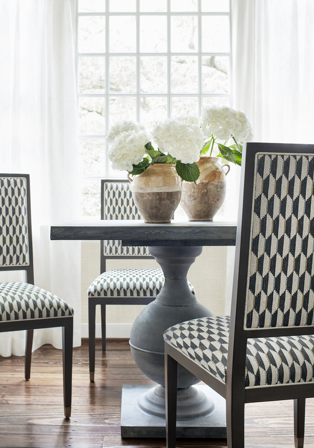 Lauderdale Dining Chair in Optica woven fabric in charcoal color - pattern number W73353 by Thibaut in the Nomad collection
