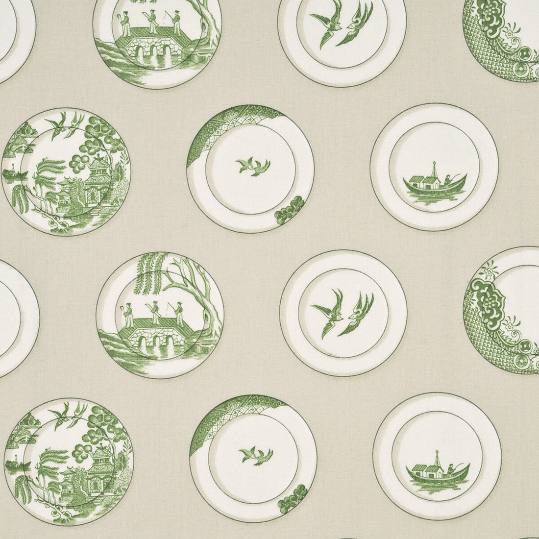 Porcelain fabric in green color - pattern PP50329.3.0 - by Baker Lifestyle in the Opera Garden collection