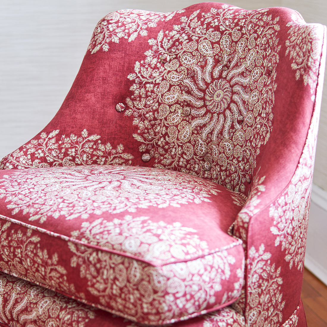 Brentwood Chair with Skirt in La Provence printed fabric in Red - pattern number AF78728 - by Anna French in the Palampore collection