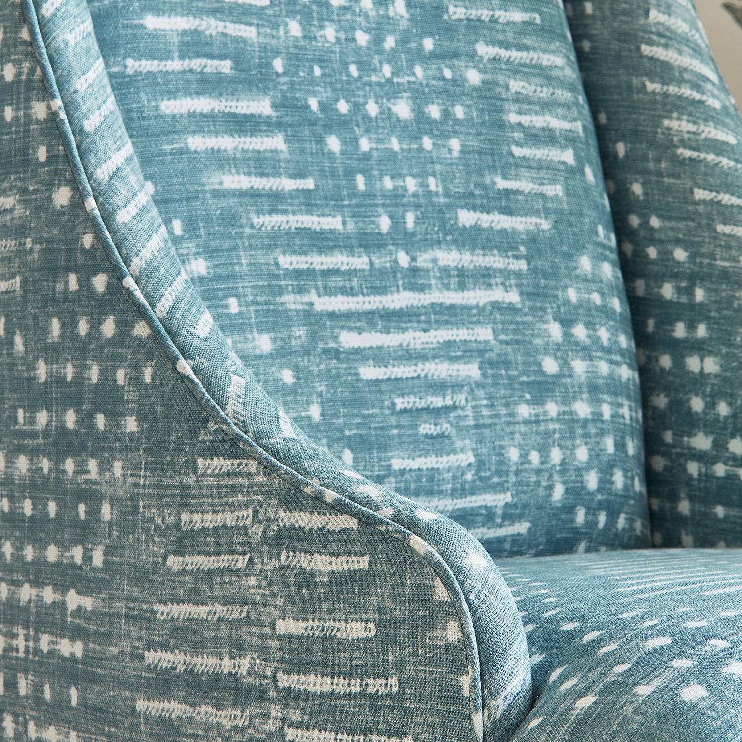 Detail view of Hayden Dining Chair in Mali printed fabric in Robin&
