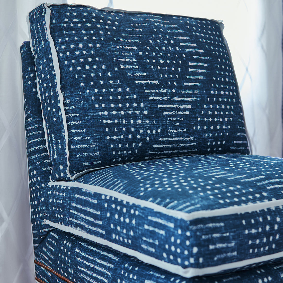 Mayfair Chair in Mali printed fabric in Navy - pattern number AF78714 - by Anna French