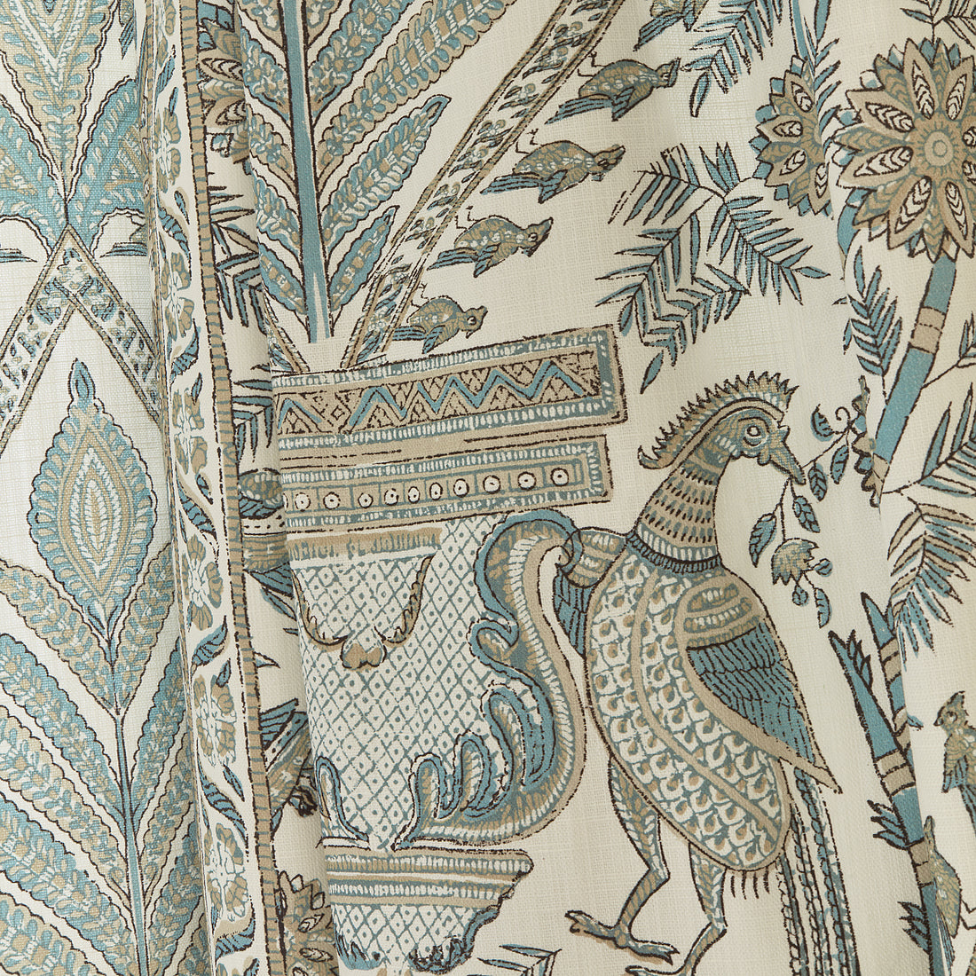 Detail view of Palampore printed fabric in Robin&