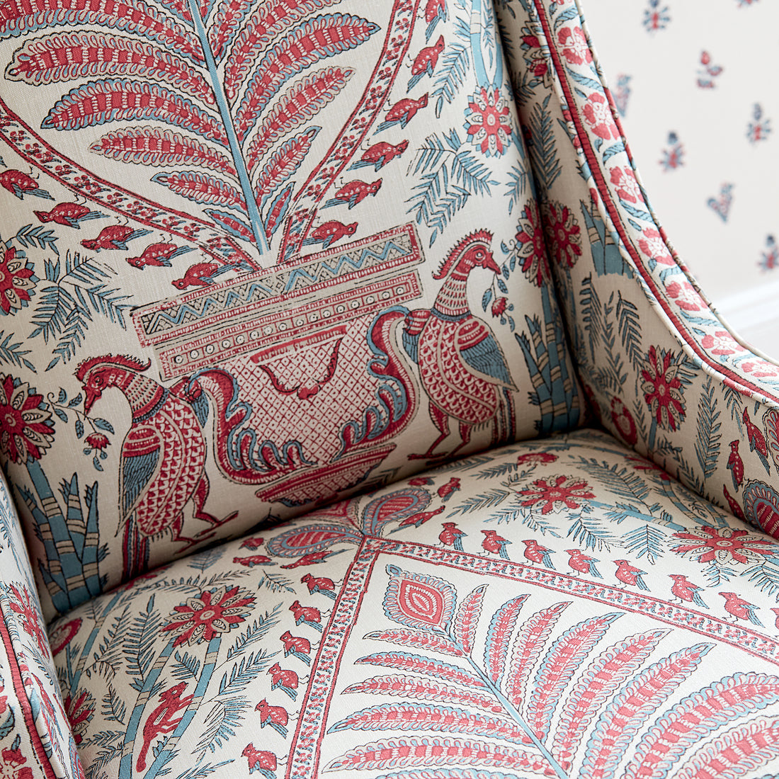 Hudson Dining Chair in Palampore printed fabric in Red and Blue - pattern number AF78726 - by Anna French