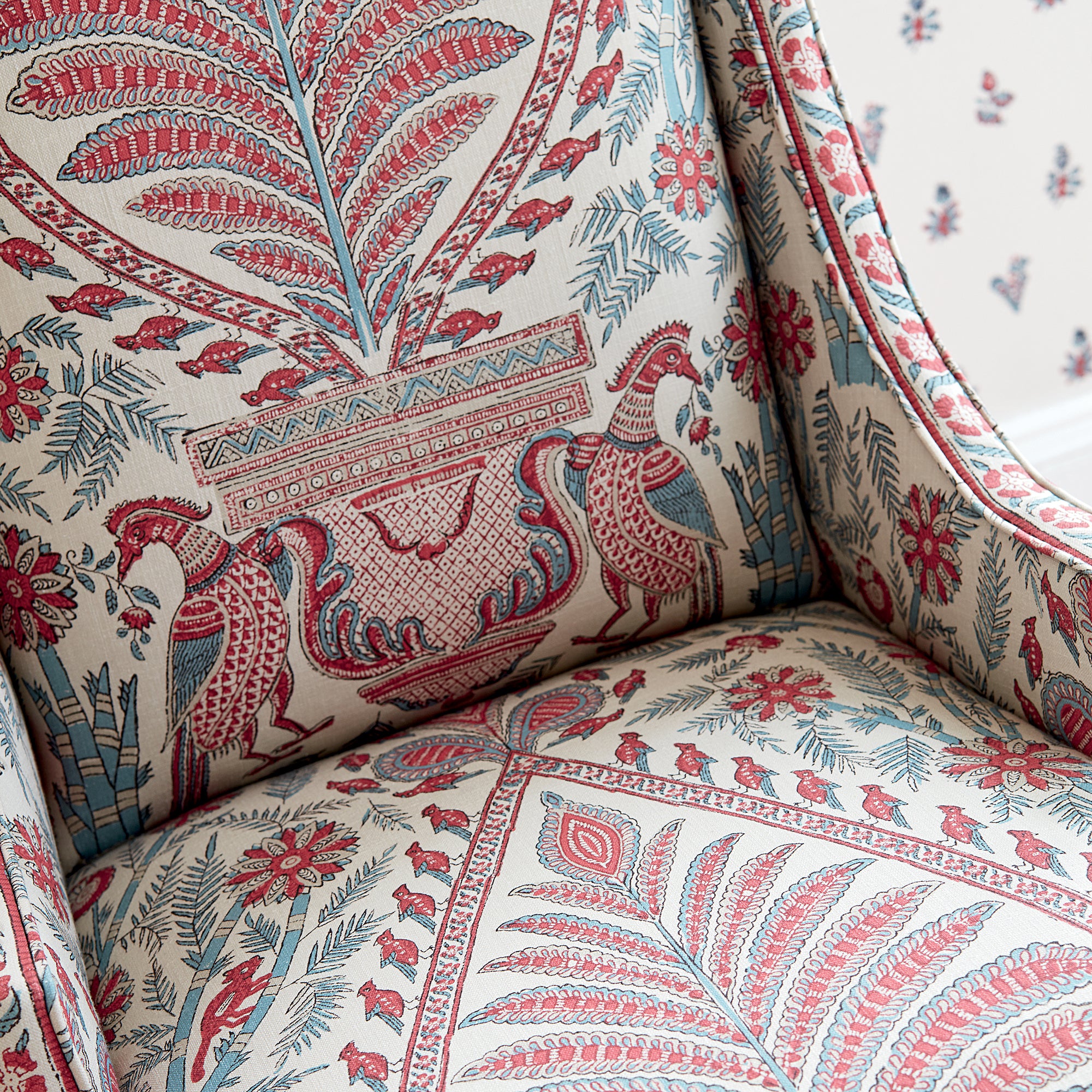 Hudson Dining Chair in Palampore printed fabric in Red and Blue - pattern number AF78726 - by Anna French