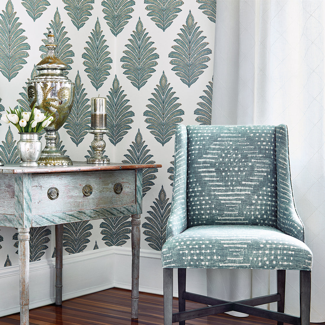 Hayden Dining Chair in Mali printed fabric in Robin&